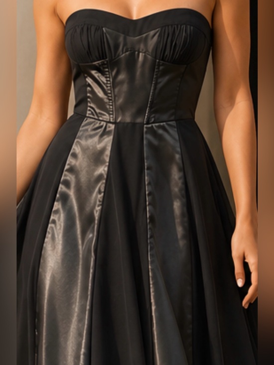 le chateau Dresses & Skirts - Size large L le chateau Black Strapless Satin Cocktail Dress corset style satin